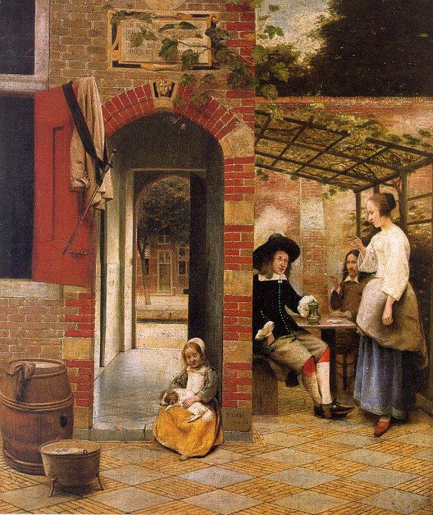 Pieter de Hooch Courtyard with an Arbor and Drinkers oil painting picture